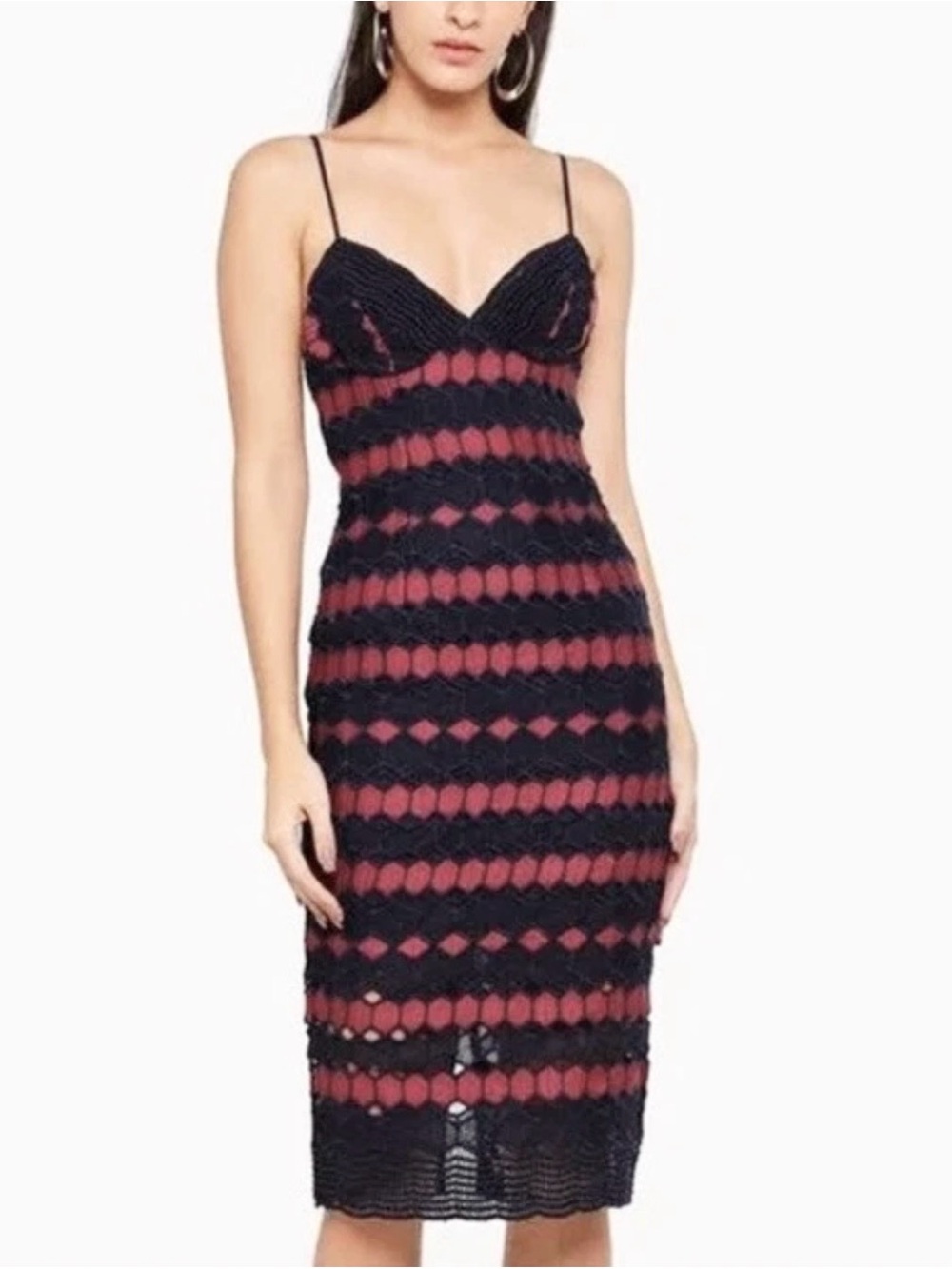 Bardot Dress Diamond Lace Crochet Bodycon Navy Mauve Midi 12 Cocktail
